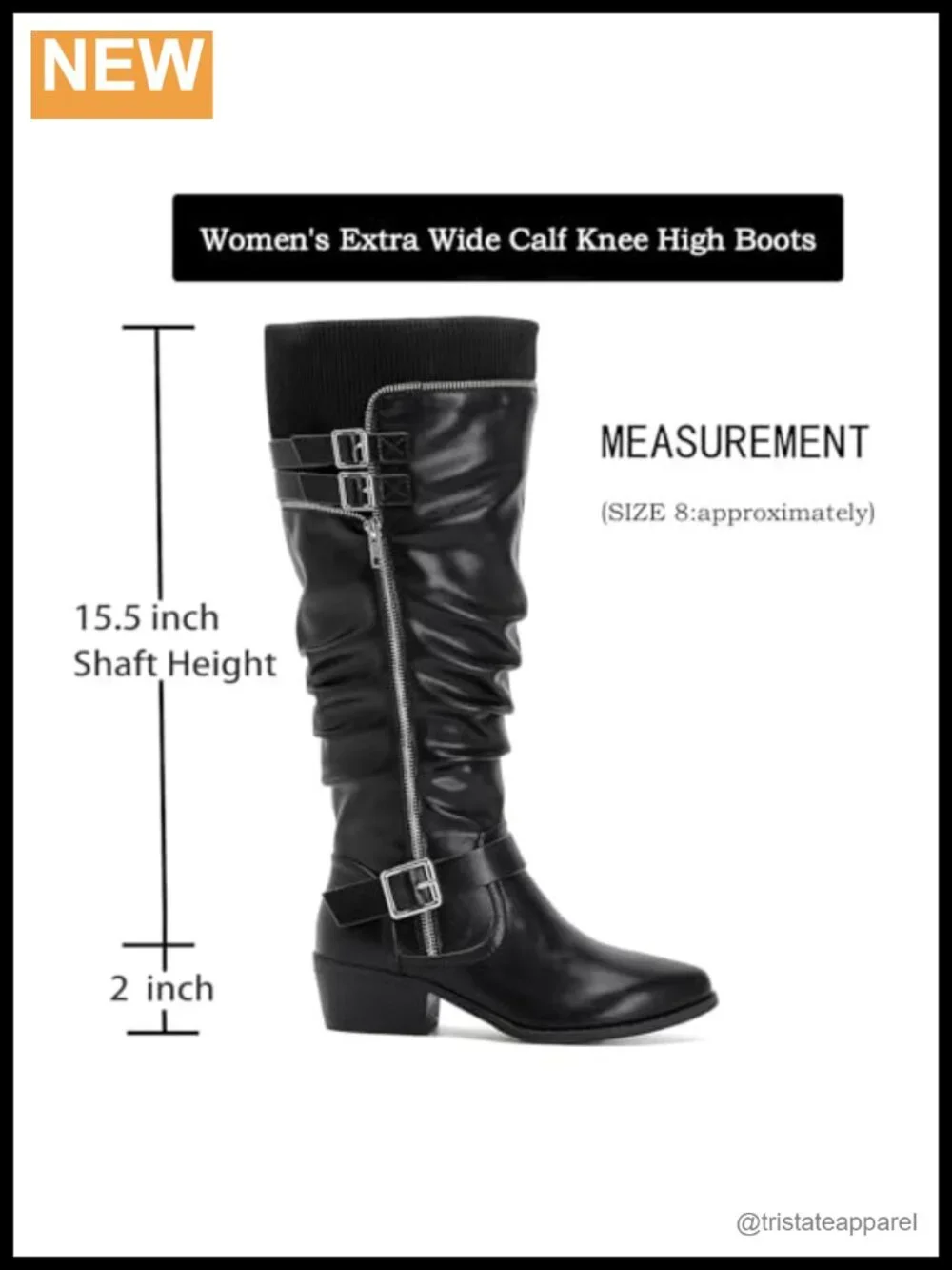 Extra Wide Calf Knee High Boots Wide Width Low Heeled Zip Closure Winter Fall